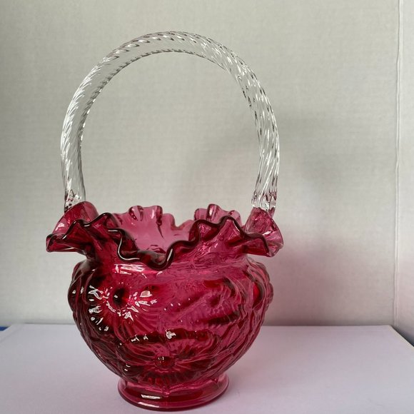 Other - Cranberry Fenton Glass Basket - 8.5"